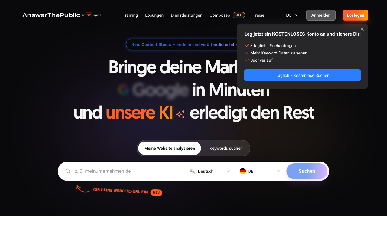 Screenshot von AnswerThePublic