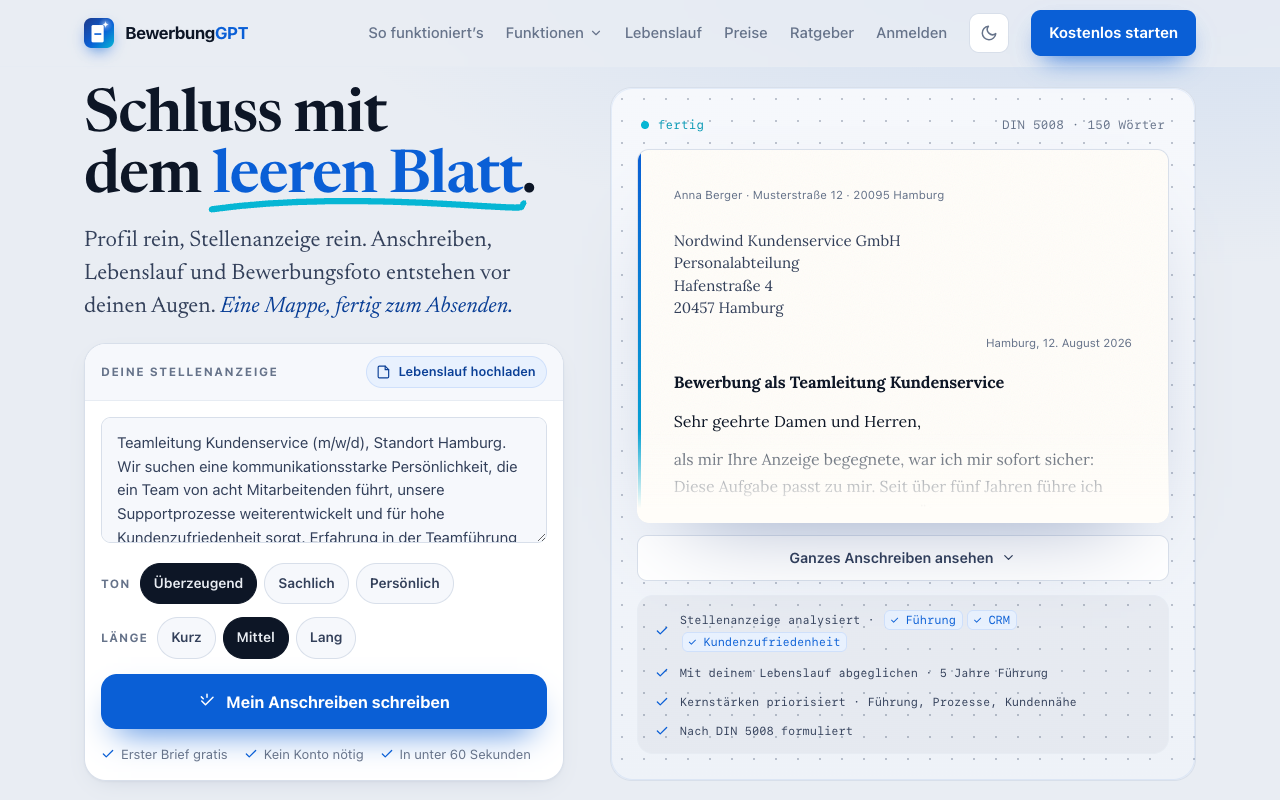 Screenshot von BewerbungGPT