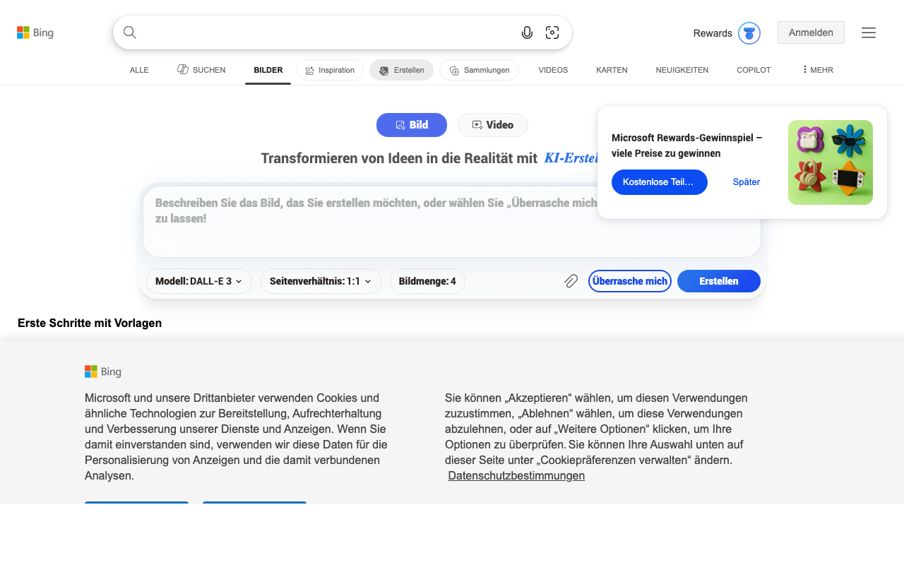 Screenshot von Bing Image Creator