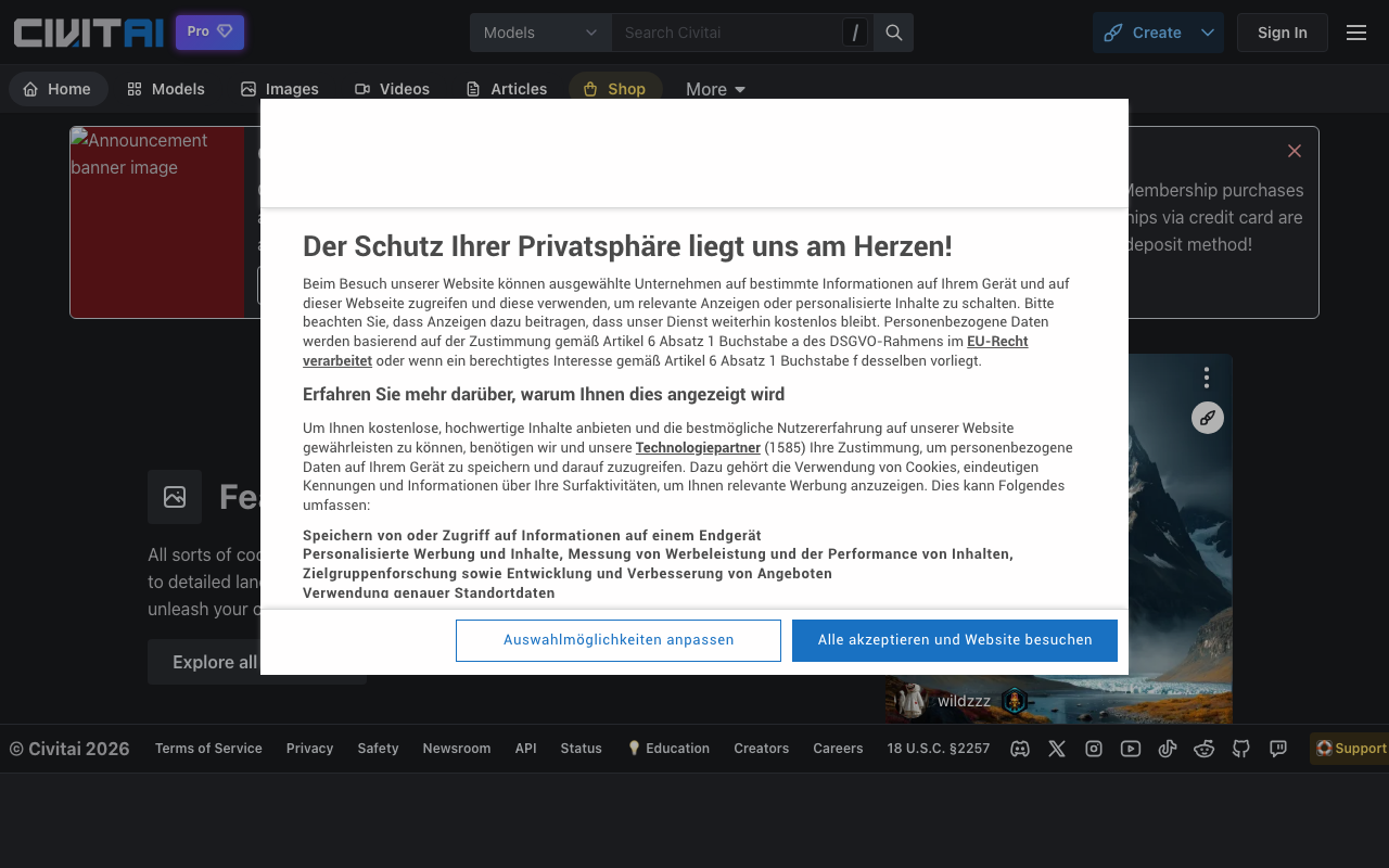 Screenshot von Civitai