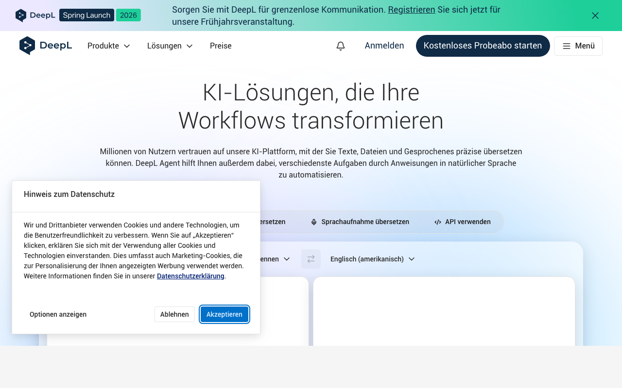 Screenshot von DeepL