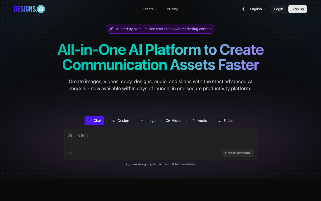 Screenshot von Designs.ai