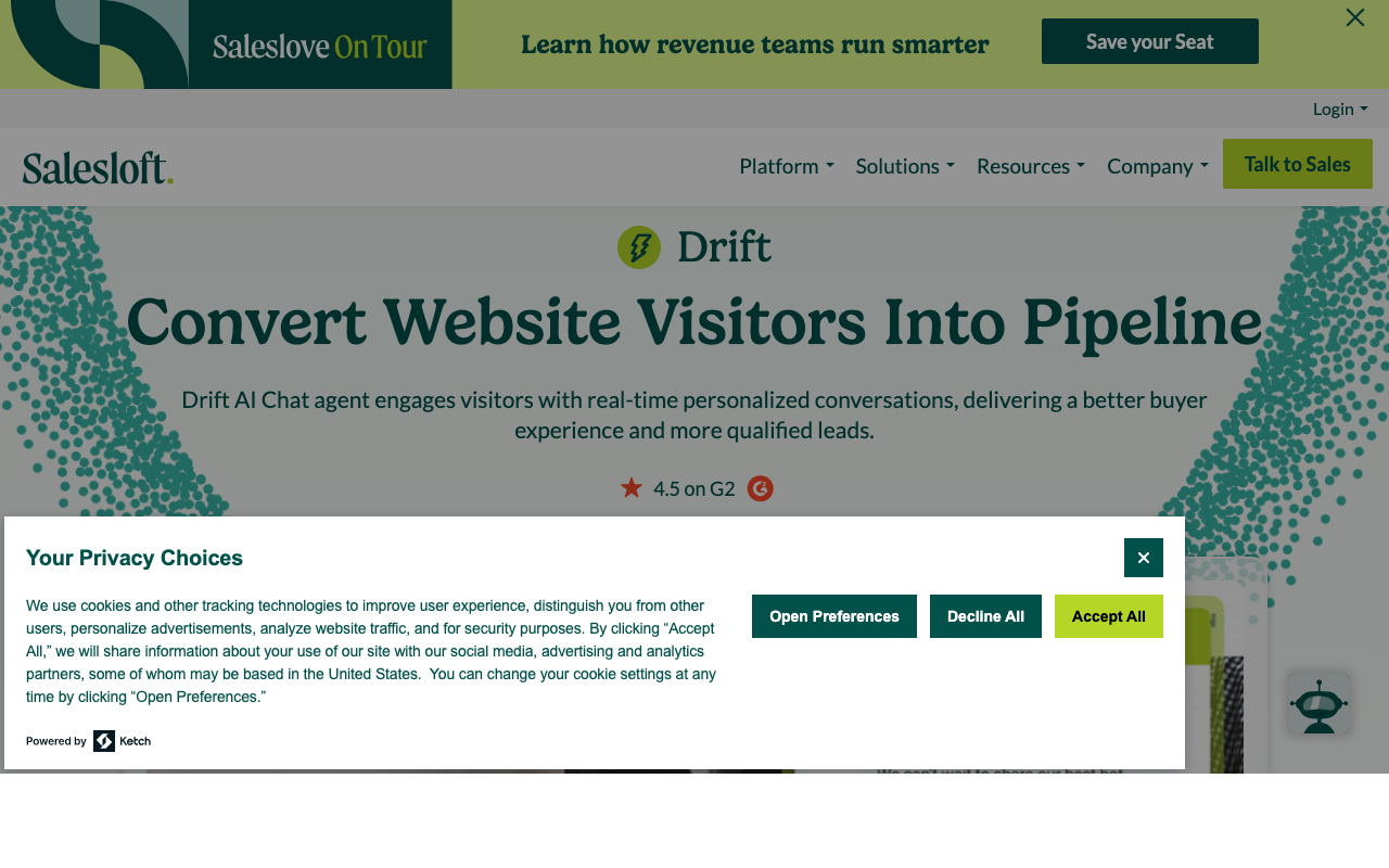 Screenshot von Drift (Salesloft)