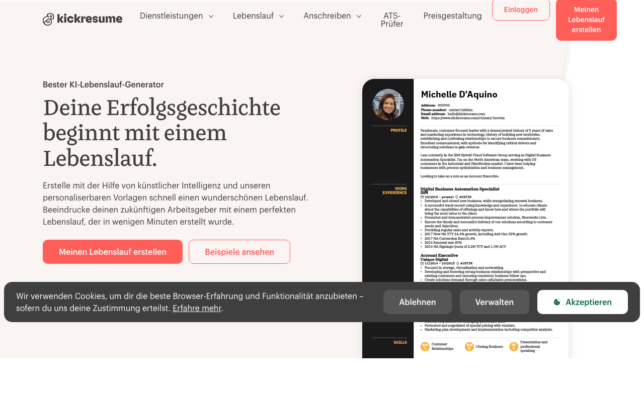 Screenshot von Kickresume
