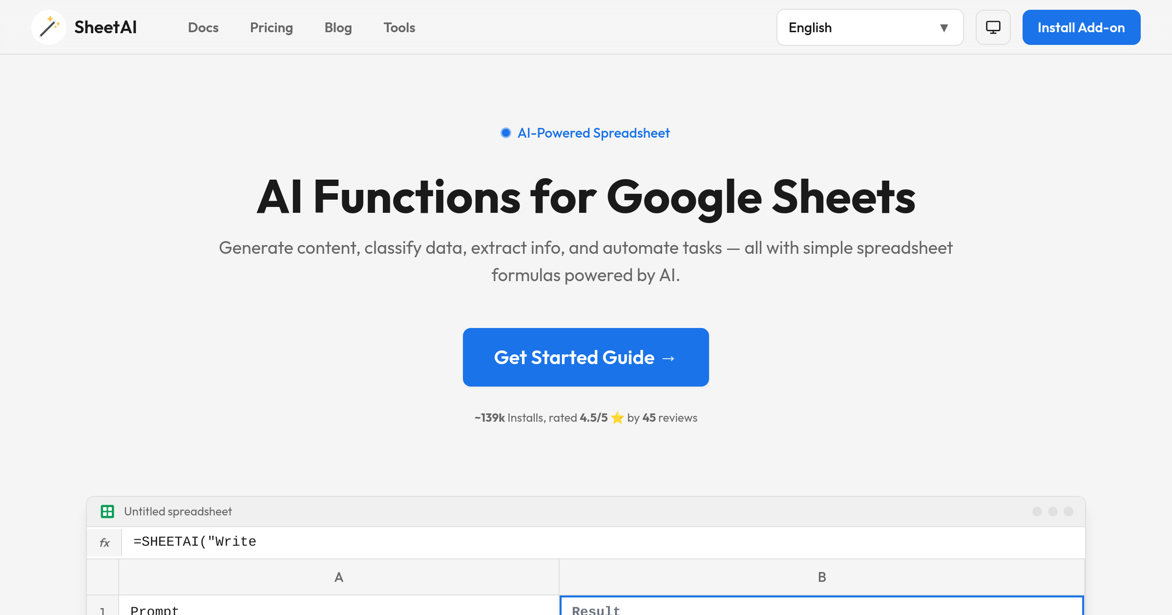 Screenshot von SheetAI