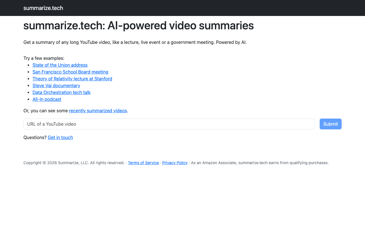 Screenshot von Summarize.tech
